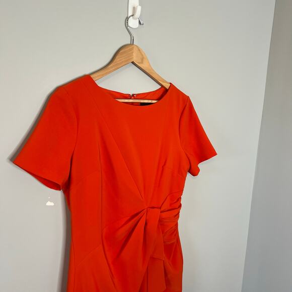 Maggy London Orange SS Side Tie Drape Sheath Dress US Size 8 - Picture 6 of 16